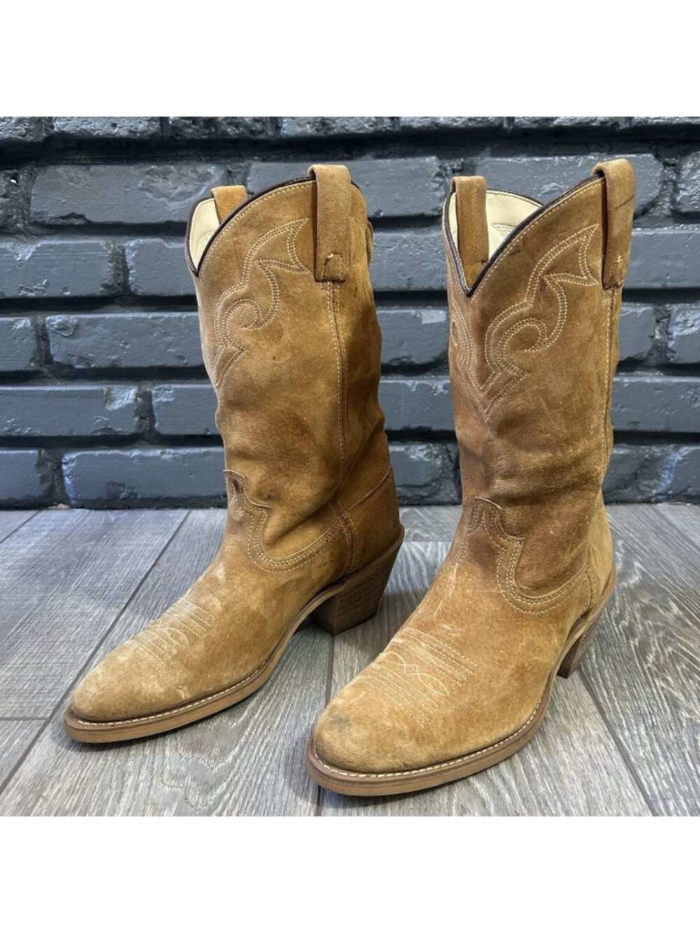 Acme Vintage Suede Round Toe Western Cowboy Boots Mens 9 D